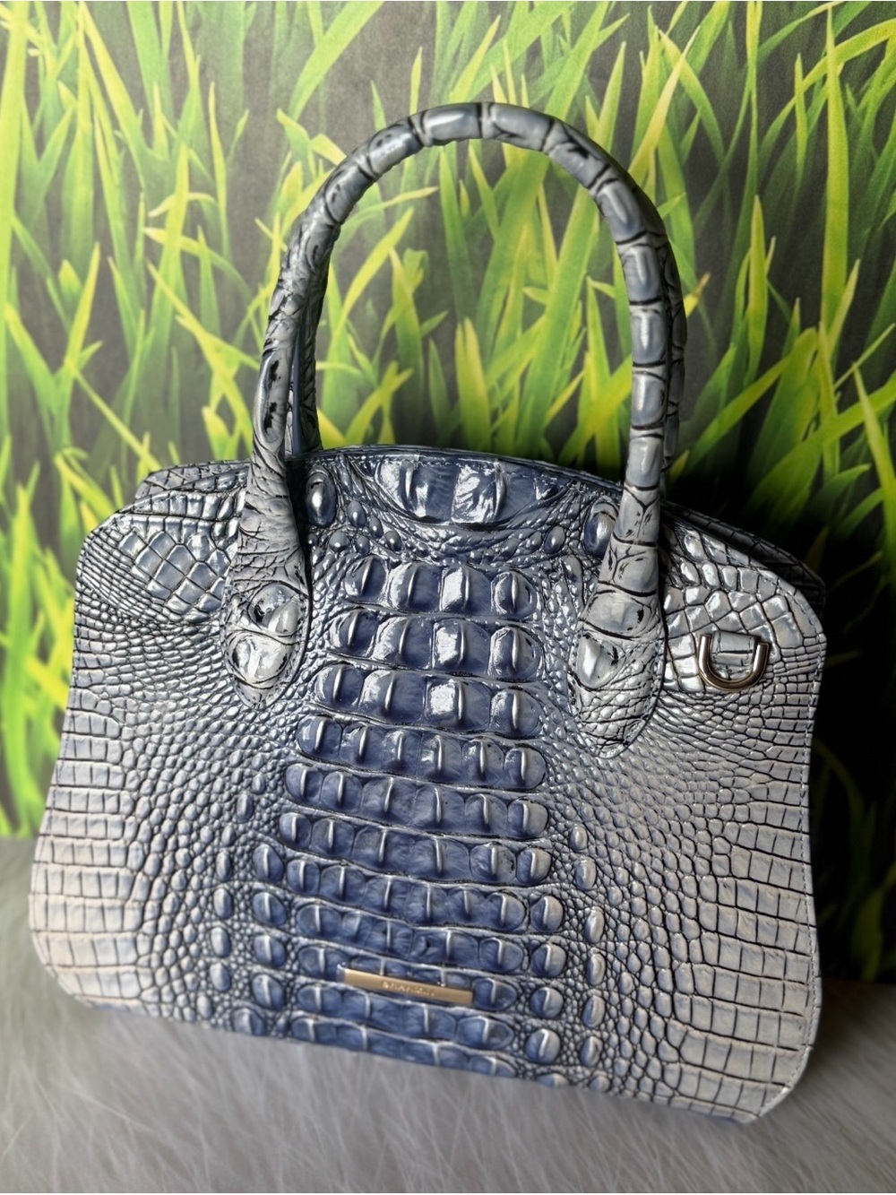 Brahmin Rosetta Bellbottom Blue Ombre Leather Satchel NWT
